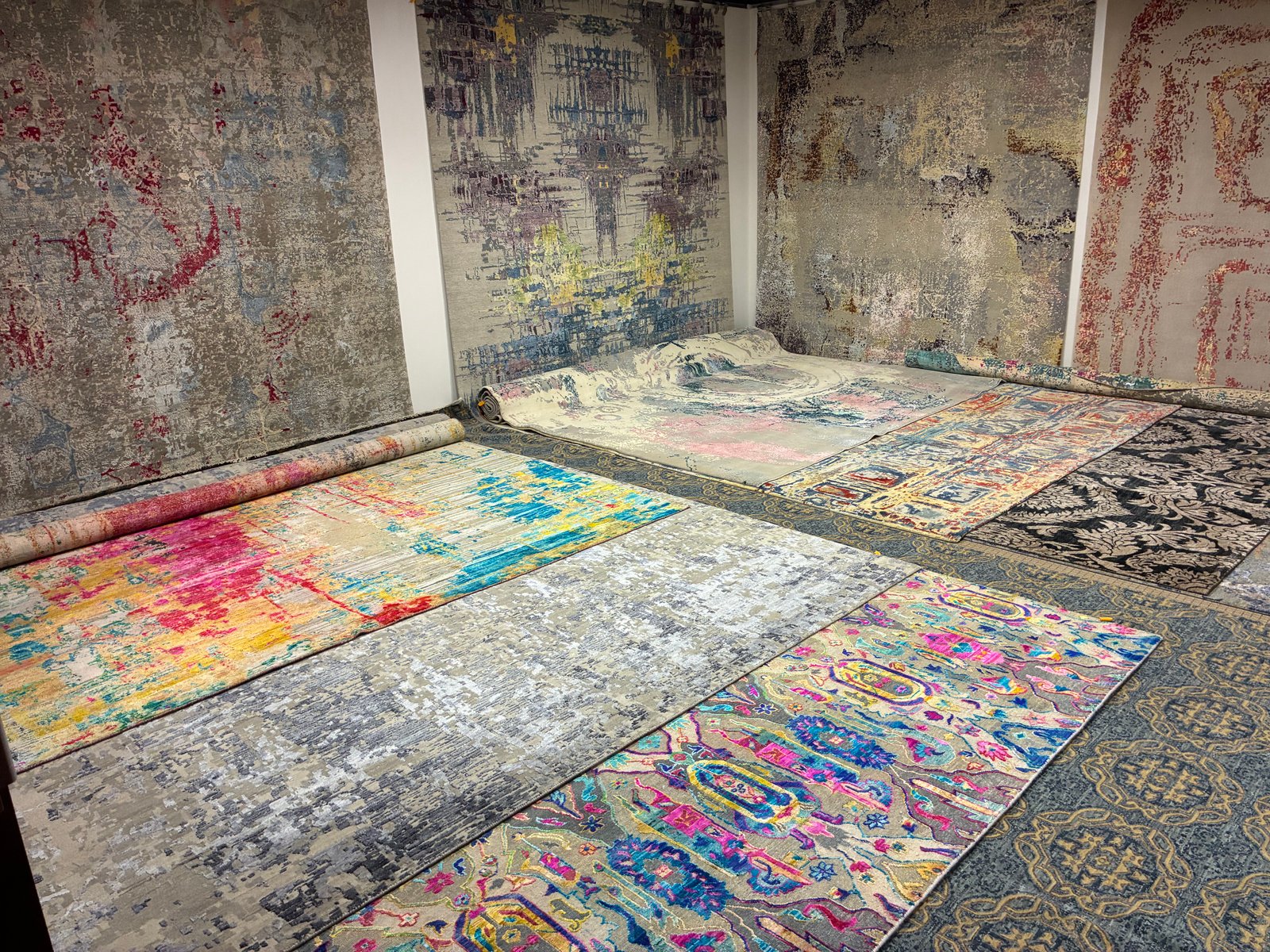 Rugs displayed in the Texas Rug Gallery showroom